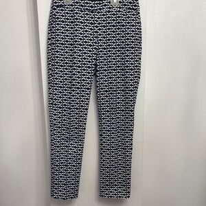 Boden 97% Cotton Pants Navy & White Geometric Pattern Size 8L Like New